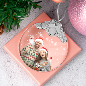 Custom Photo Couple Metal Glass Ornament For Christmas HA75 897178