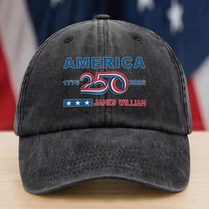 Custom Name 4th of July America 250 Washed Denim Baseball Cap LM32 895323