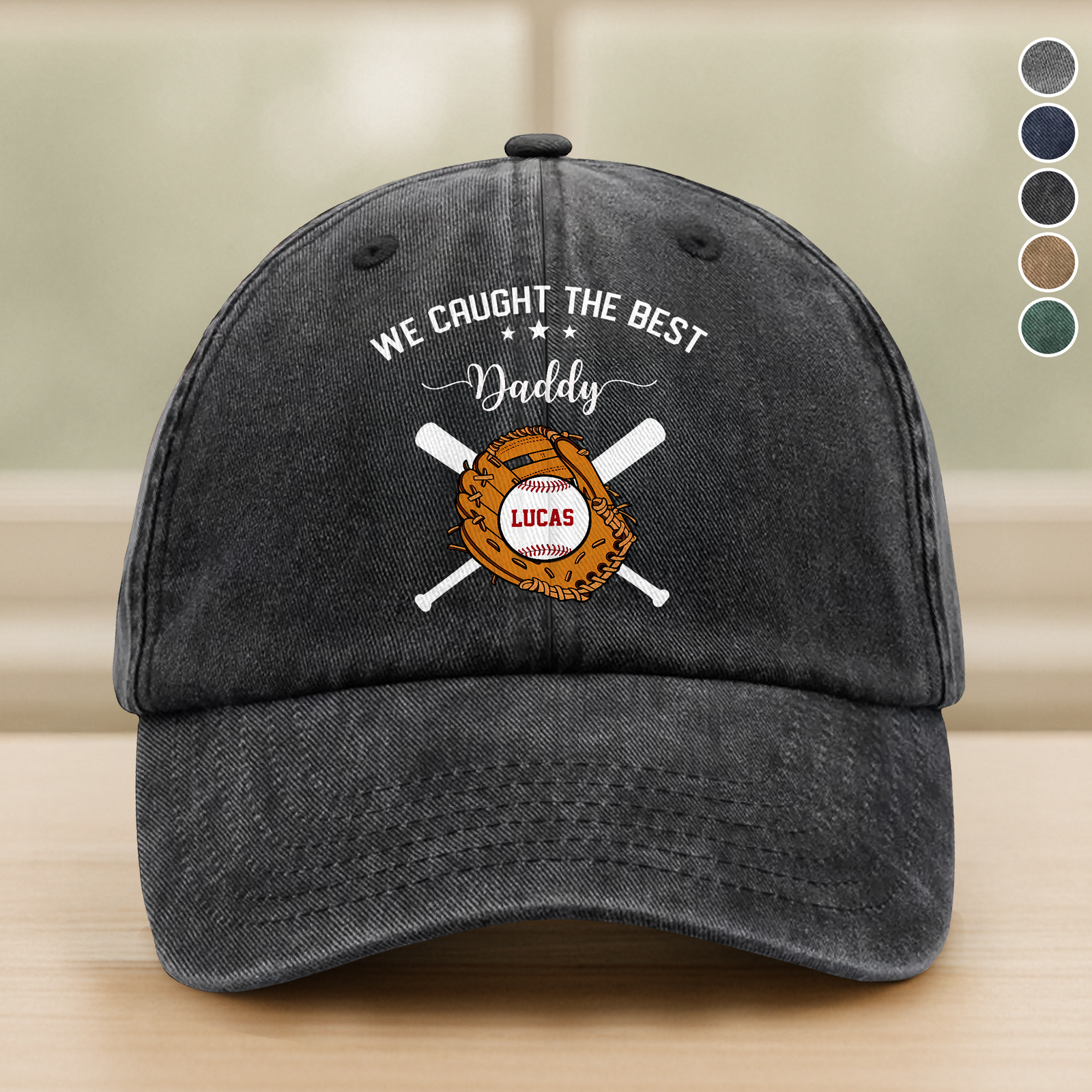 Personalized We Caught The Best Dad Washed Denim Baseball Cap TH10 896167