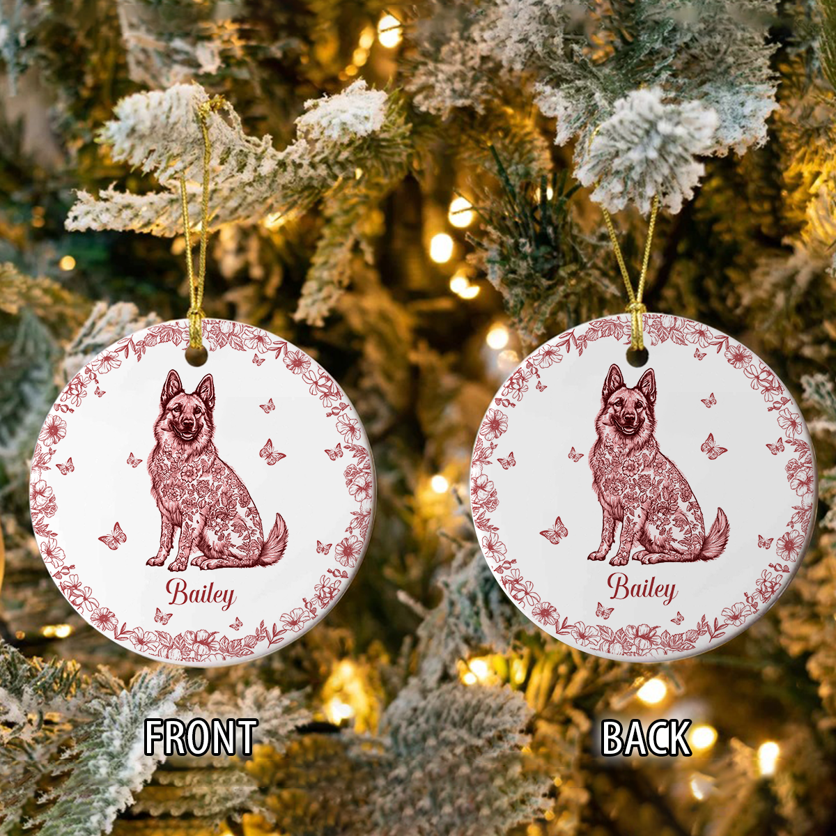 Personalized Dog Lover Toile De Jouy Vintage French Style Ceramic Ornament HA75 897090