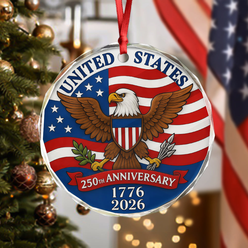 1776 -2026 American 250th Anniversary Eagle Glass Ornament CH07 899232