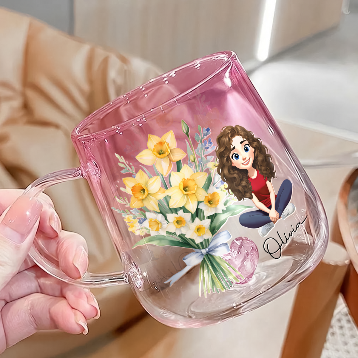 Personalized You Are Beautiful Flower Pink Gradient Glass Mug - Gift For Mom, Sister, Grandma, Mother's Day HO82 901752