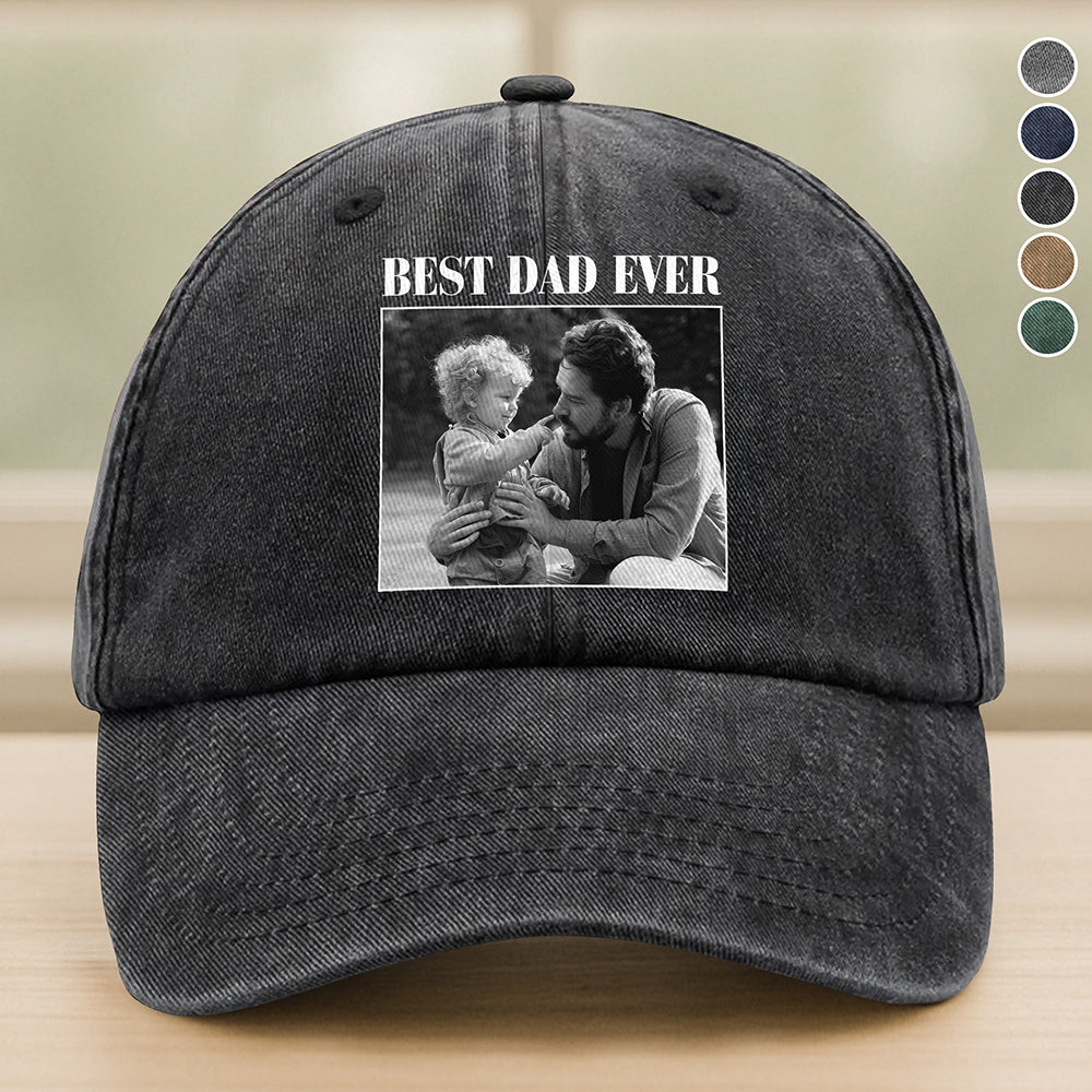 Custom Photo Best Dad Ever Washed Denim Baseball Cap HA75 921358