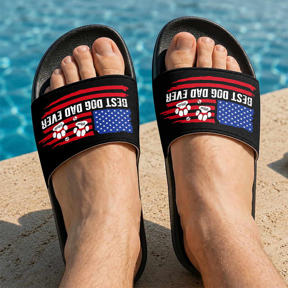 Custom Name Best Dog Dad Ever American Flag Slide Sandals HA75 921644