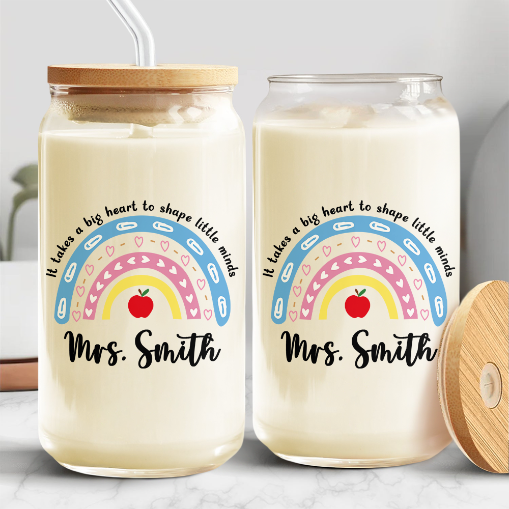 Personalized Rainbow Teacher Glass Can With Lid Teacher Apprecation Gift Back to School Gift CH07 896182