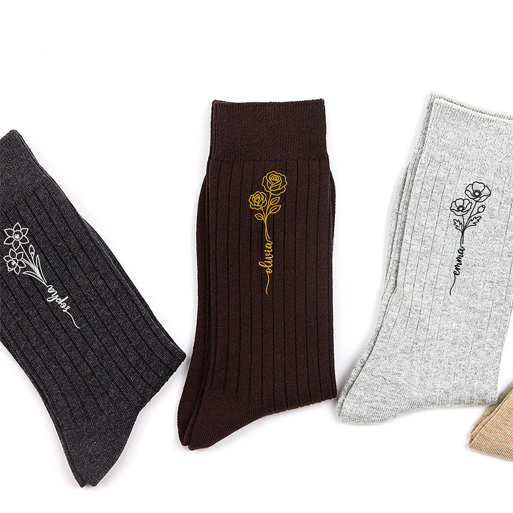 Personalized Name Birth Flower Embroidered Socks Gifts For Wife, Family Or Bestie HA75 919116