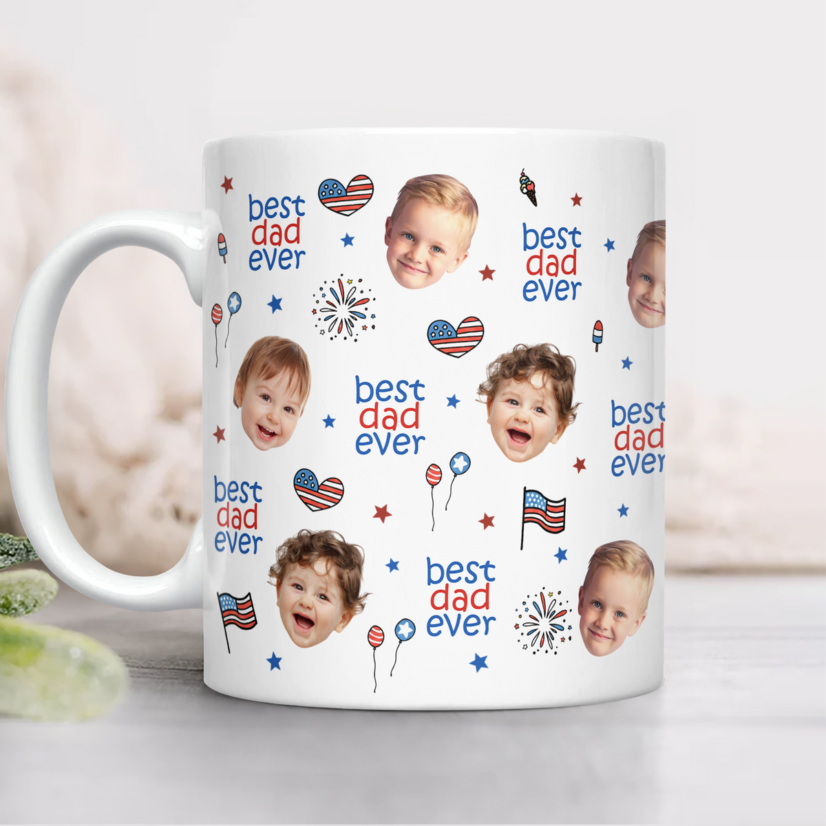 Custom Face Best Dad, Mom Ever America Flag Independence Print Full Mug LM32 669025