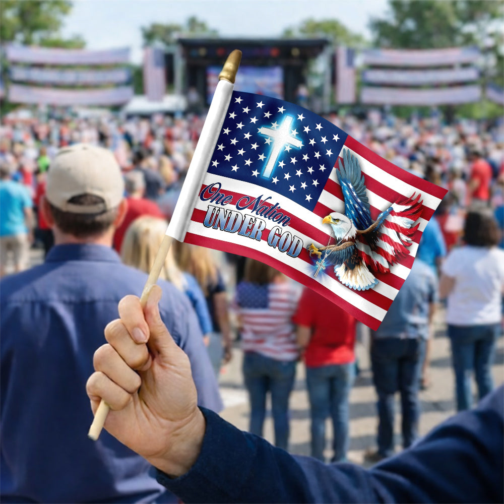 One Nation Under God Patriotic With Eagle Handheld Flag HO82 900960