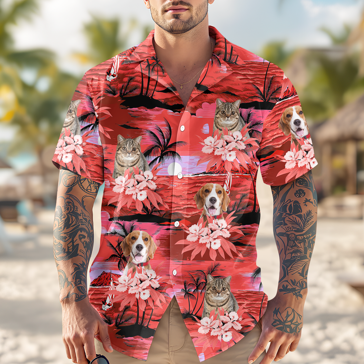 Custom Dog Cat Photo Summer Beach Hawaii Shirt Gift For Dog Cat Lovers HO82 894316