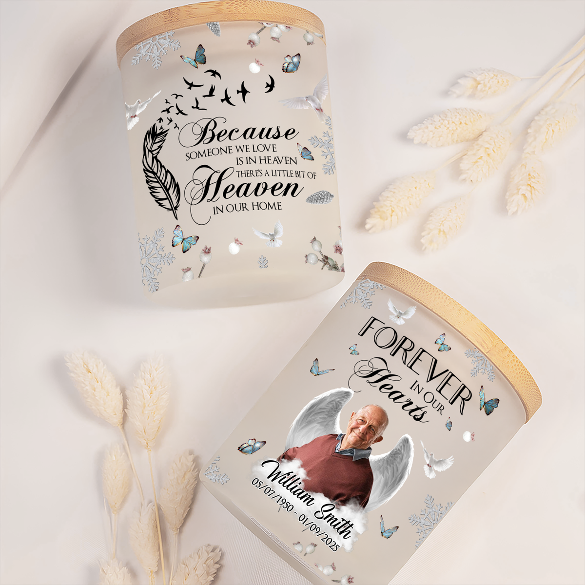 Custom Photo Gone But Never Forgotten Memorial Glass Jar With LED Candle LM32 893501