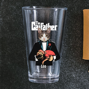 Custom Cat Face Photo The Catfather Print Beer Glass Personalized Gift For Dad HO82 893858