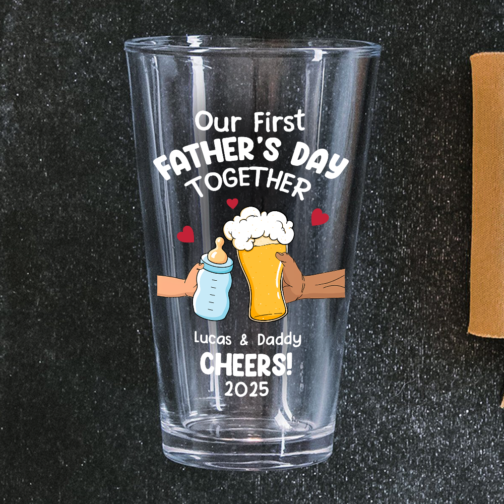 Personalized Funny Our First Fathers Day Beer Glass LM32 893663