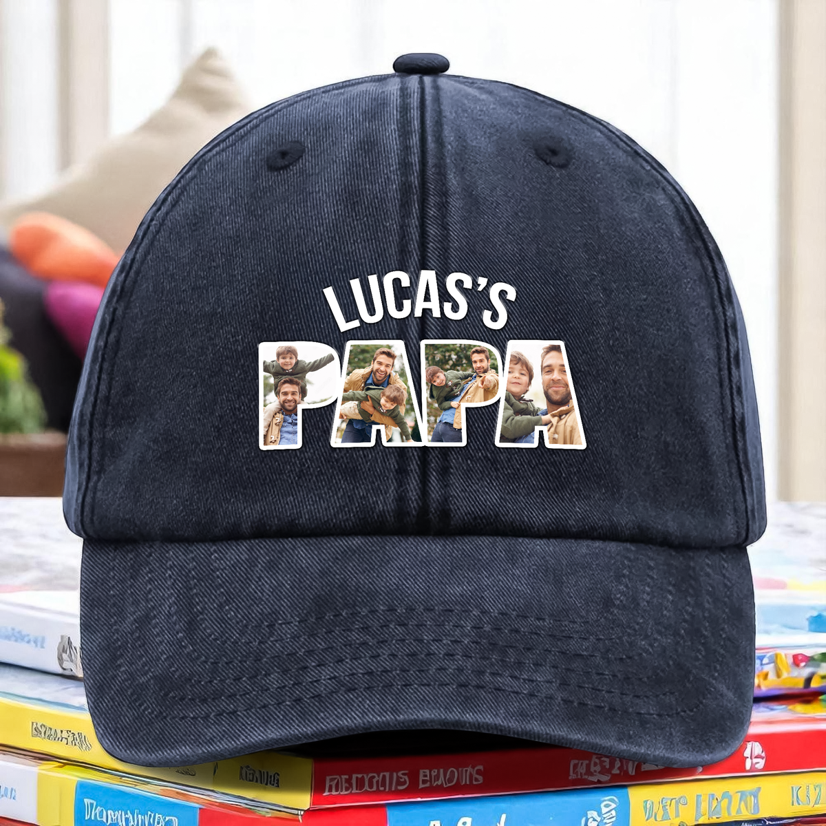 Upload Photo Kid Dad Washed Denim Baseball Cap HA75 892506