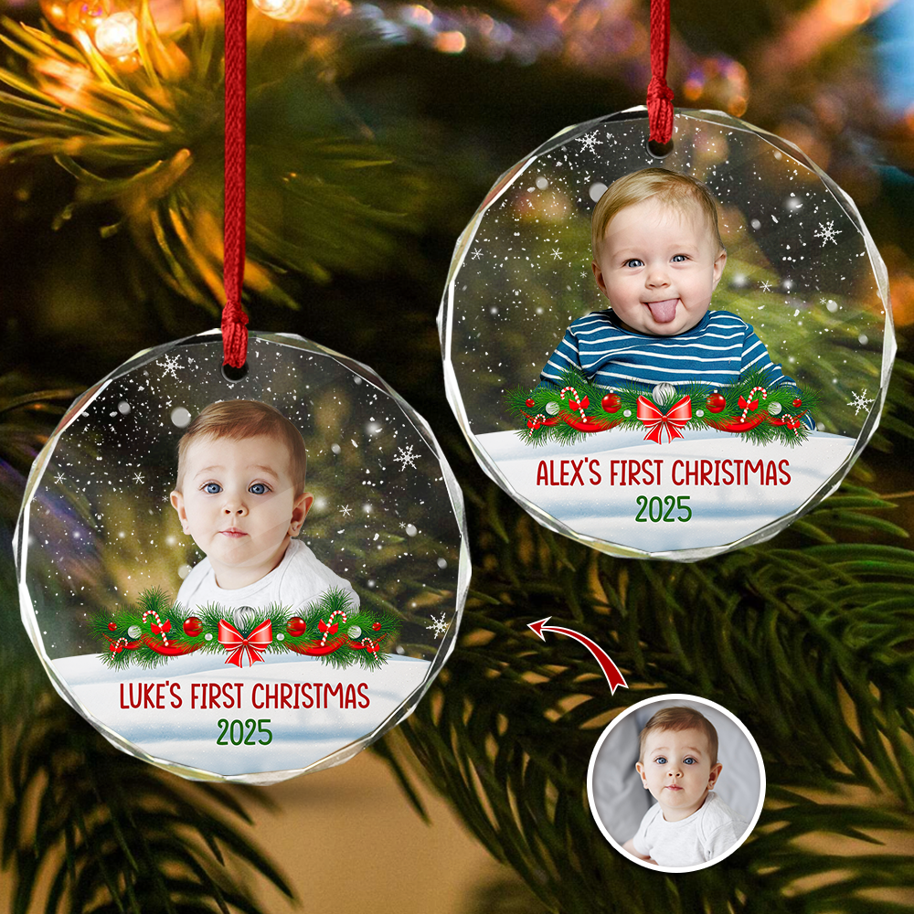 Custom Photo Kid's First Christmas Glass Ornament Family Gift HA75 897934