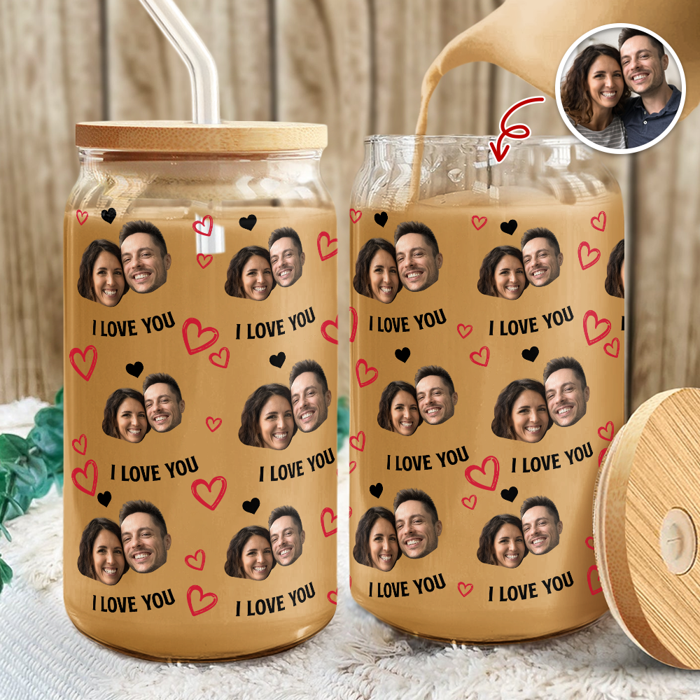 Custom Boyfriend Girlfriend Photo I Love You Glass Can With Lid Valentine's Day TH10 896925