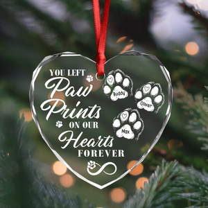 You Left Paw Prints On Our Hearts Forever Personalized Dog Memorial Heart Shaped Glass Ornament CH07 896604