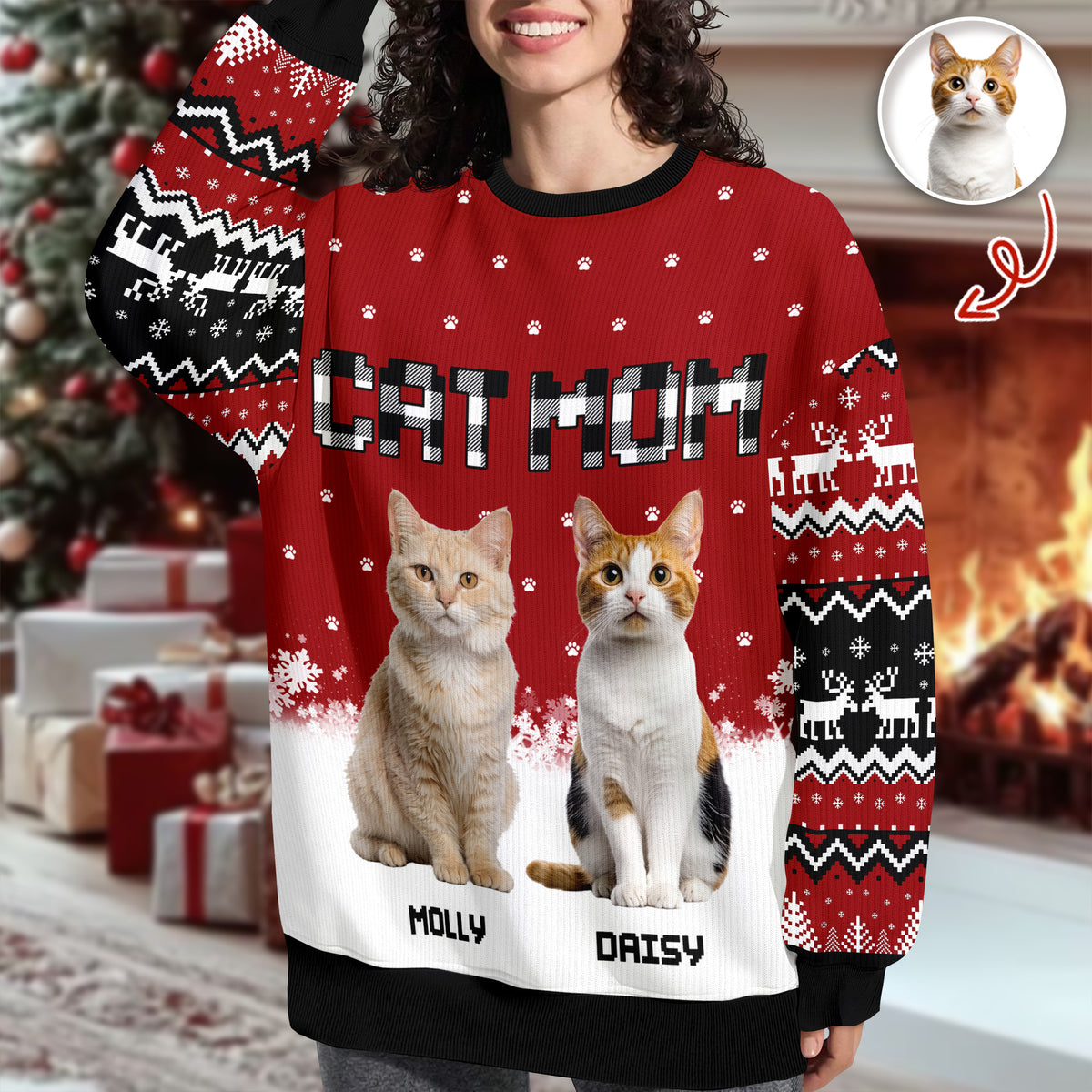 Custom Cat Photo - Cat Mom Cat Dad Christmas Pattern Ugly Sweater Christmas Gift HA75 897612