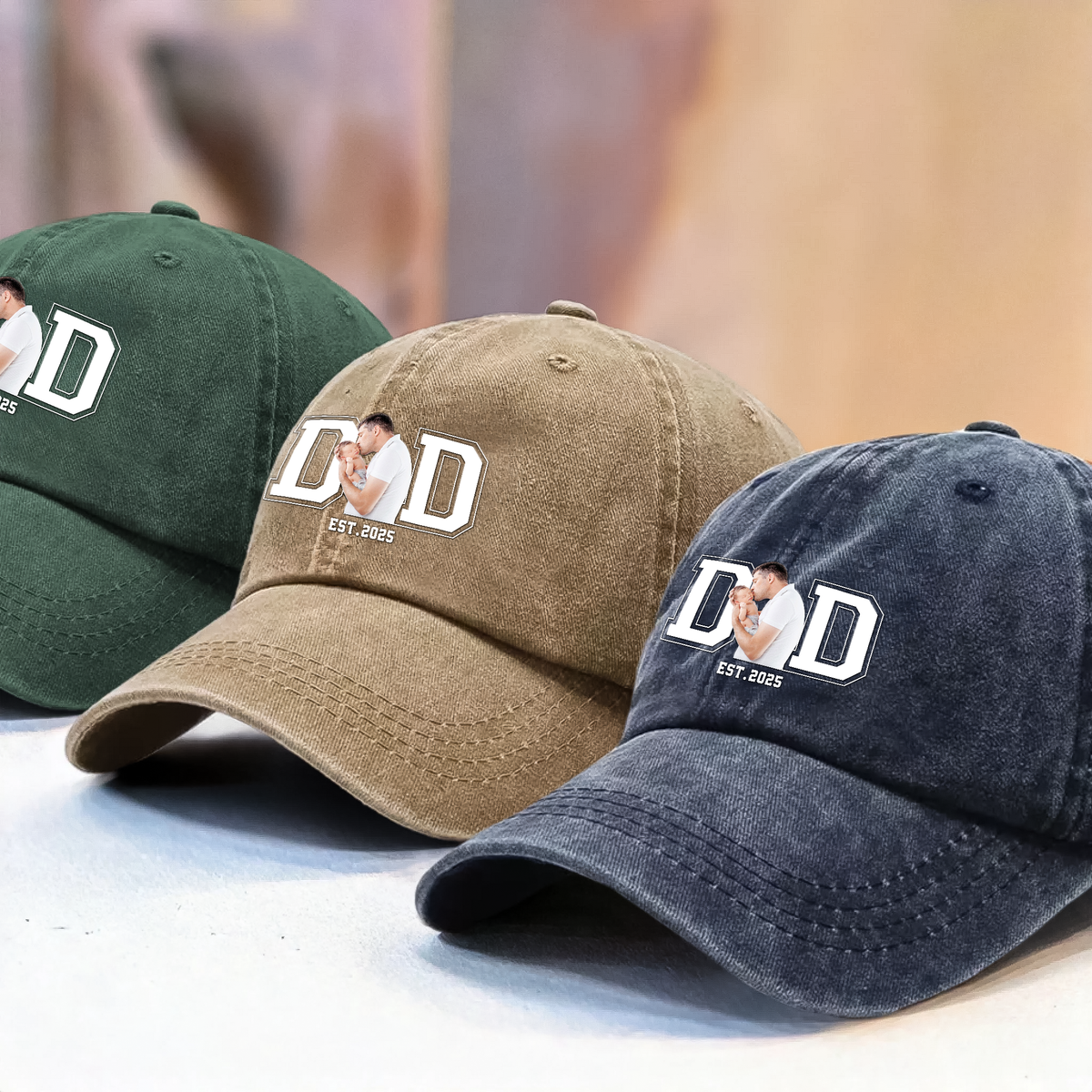 Custom Photo Dad & Kid Washed Denim Baseball Cap Father's Day, Gift For Dad CH07 895918