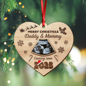 Custom Ultrasound Photo Baby Reveal Personalized Pregnancy Announcement Christmas 2 Layered Wood Ornament CH07 899272