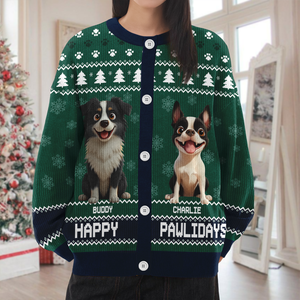 Personalized Happy Pawlidays Christmas Ugly Cardigan For Dog Lover TH10 896347