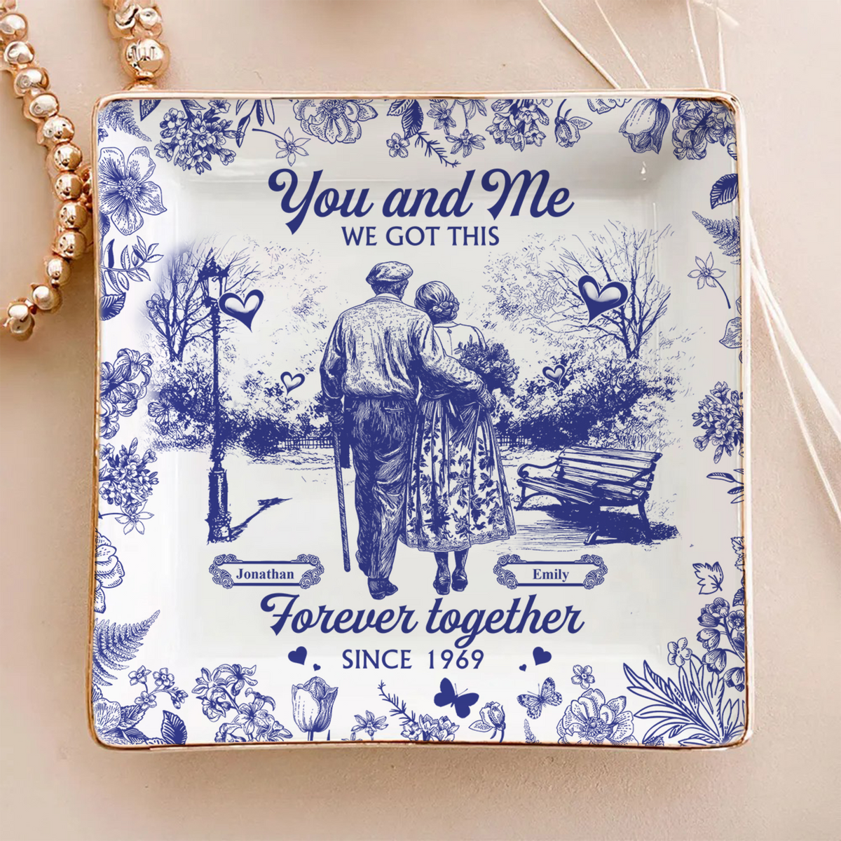 You & Me We Got This Personalized Couple Toile De Jouy Jewelry Dish LM32 893993