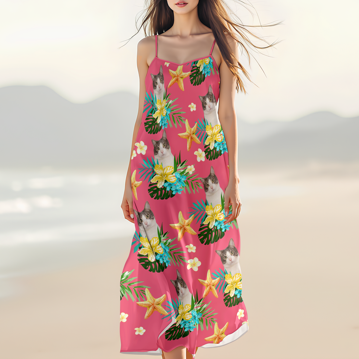 Custom Pet Photo Women's V-Neck Cami Maxi Dress CH07 895612