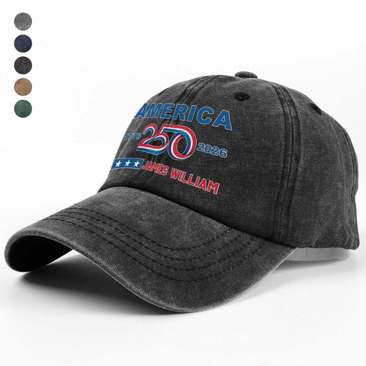 Custom Name 4th of July America 250 Washed Denim Baseball Cap LM32 895323