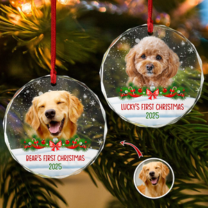 Custom Photo Dog First Christmas Glass Ornament HA75 897258