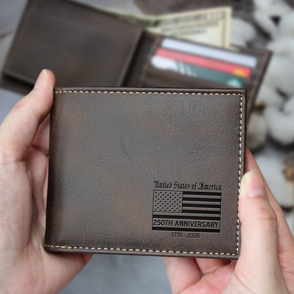 USA 250th Anniversary Engraved Leather Wallet Patriotic Gift For Men, Dad, Boyfriend CH07 910428