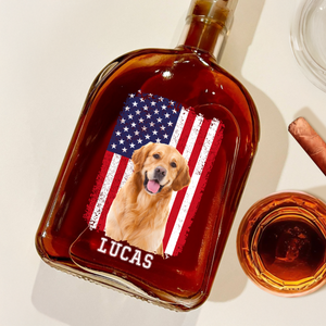 Custom Photo Dog With America Flag Whiskey Bottle HA75 892736