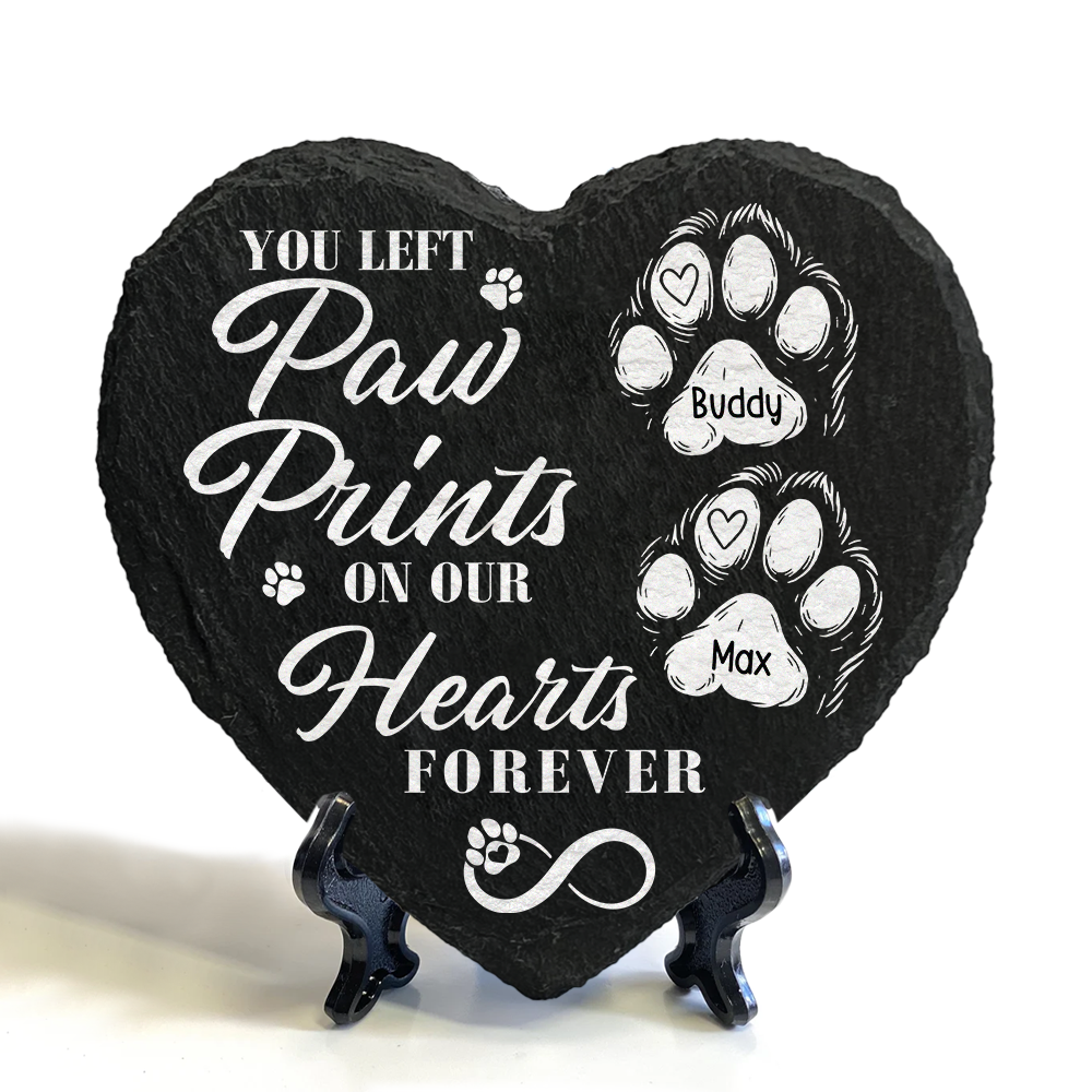 You Left Paw Prints On Our Hearts Forever Personalized Dog Memorial Heart Shaped Stone CH07 896522