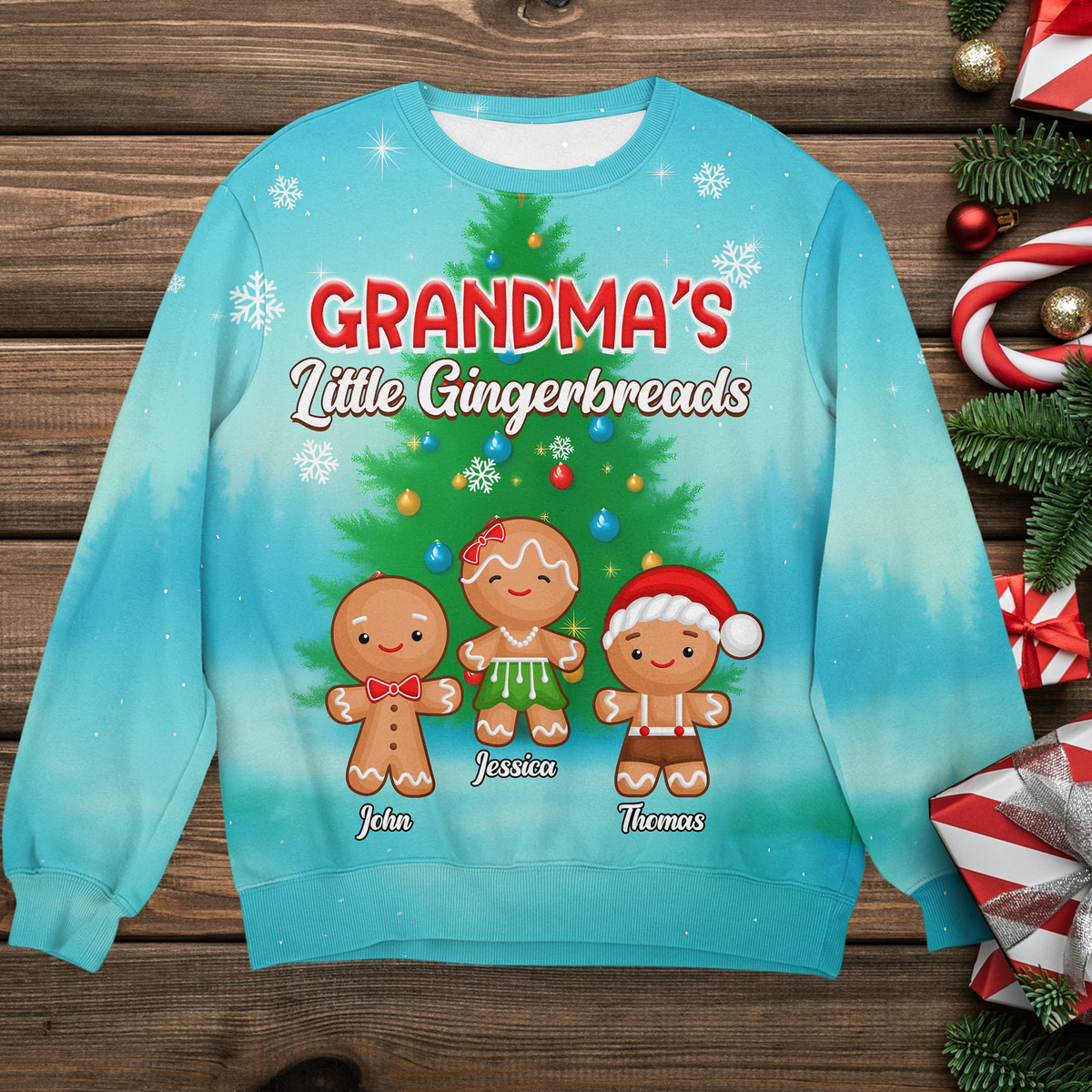 Grandma's Little Gingerbread Personalized Christmas AOP Sweatshirt For Grandma, Mom CH07 896328