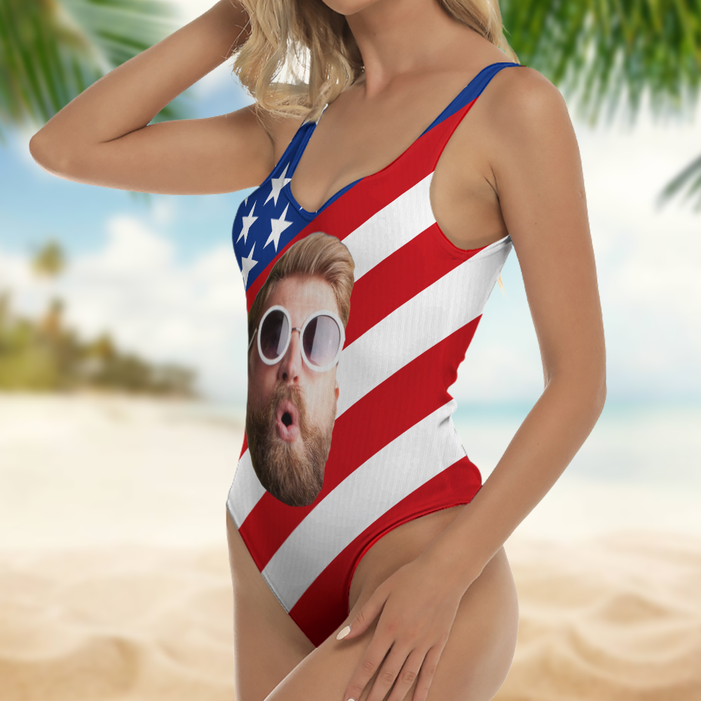 Custom Big Face American Flag Swimsuit Personalized Funny Independence Day Gift CH07 896106