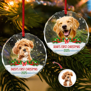 Custom Photo Dog First Christmas Glass Ornament HA75 897258