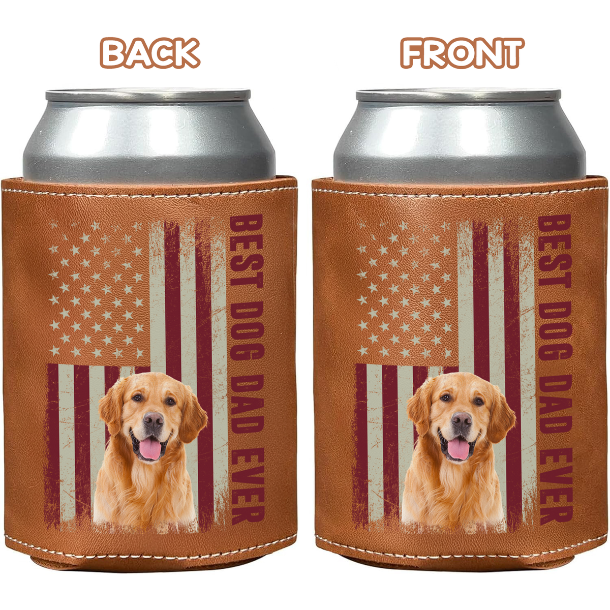 Custom Photo Best Dog Dad Ever Leather Can Cooler Holder Gift For Dog Lovers HO82 894108