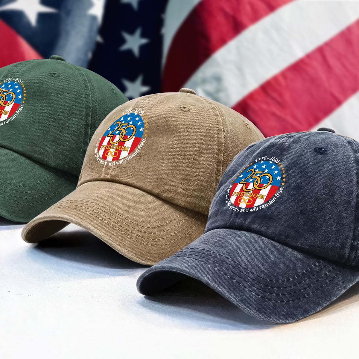 Free For 250 Years And Will Remain Free  Washed Denim Baseball Cap LM32 895153