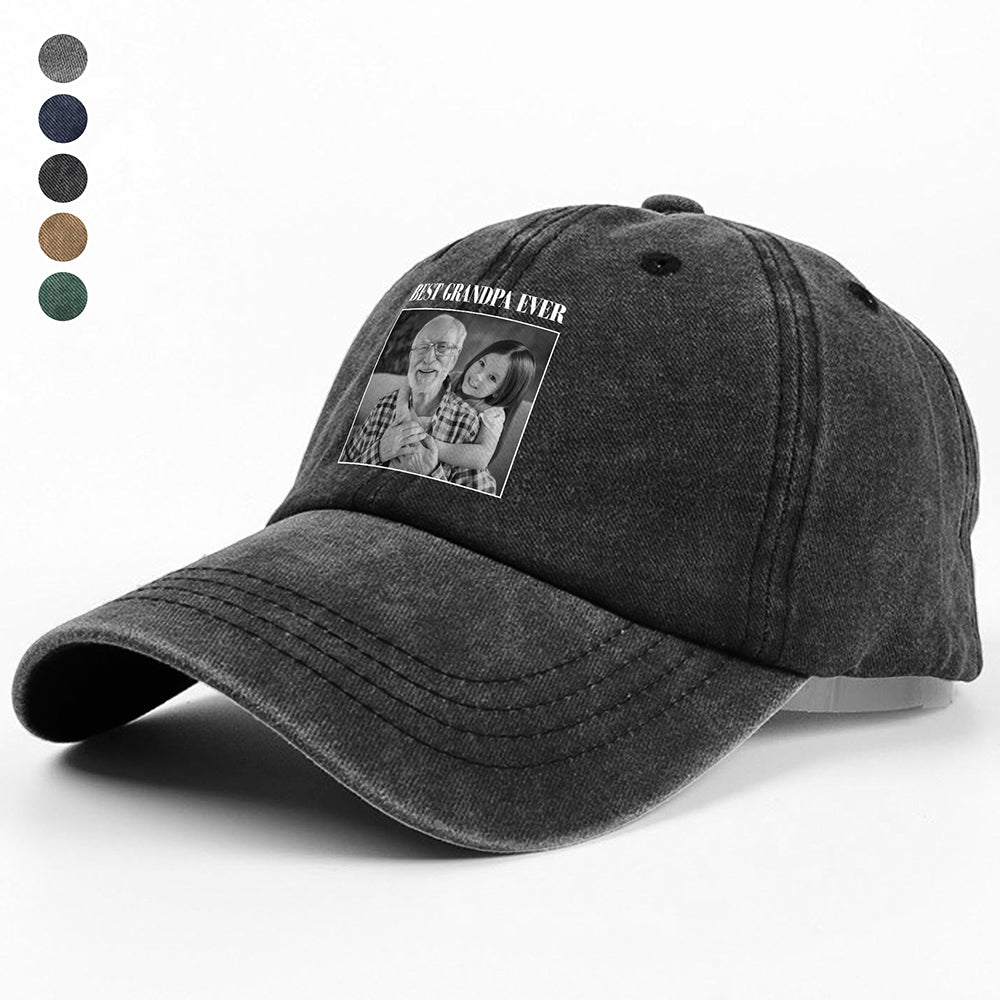 Custom Photo Best Dad Ever Washed Denim Baseball Cap HA75 921358