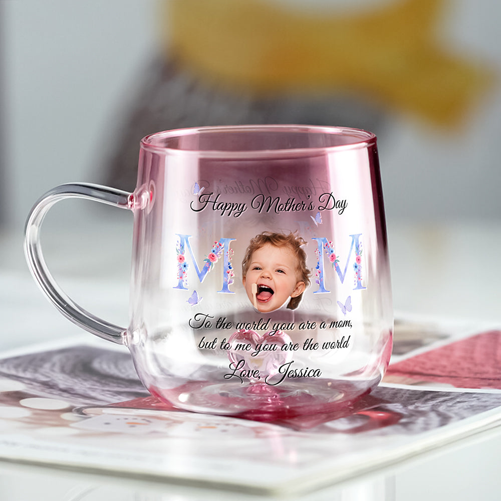 Custom Photo Floral Mom Pink Gradient Glass Mug - Gift For Grandma, Mom, Mother's Day HO82 901758
