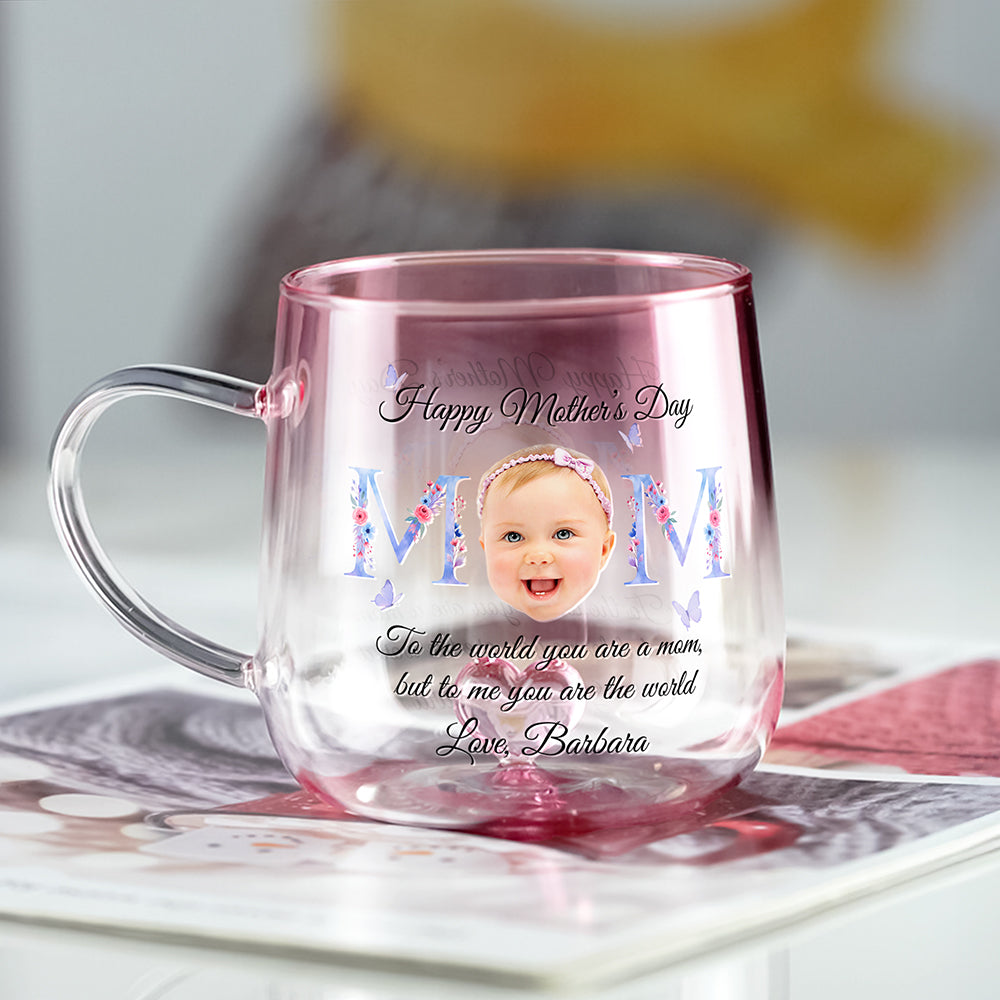 Custom Photo Floral Mom Pink Gradient Glass Mug - Gift For Grandma, Mom, Mother's Day HO82 901758