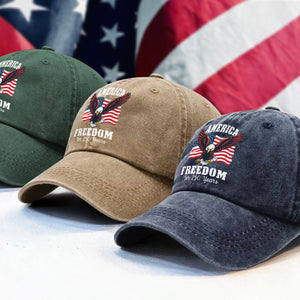 America 250 Years of Freedom Patriotic Eagle Flag Washed Denim Baseball Cap HA75 897346