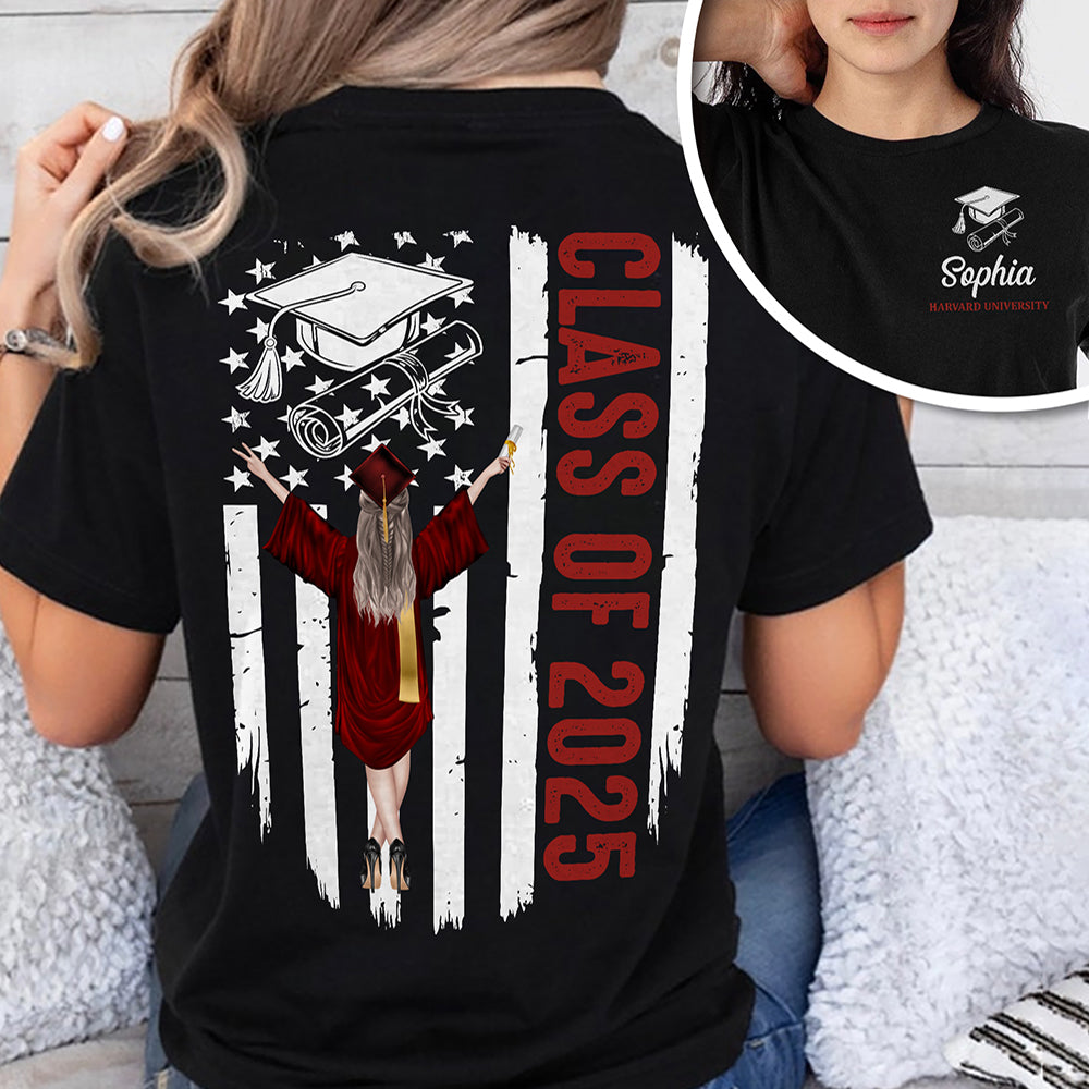 Personalized Class Of 2025 Flag Graduation Back & Front Dark Shirt LM32 893433