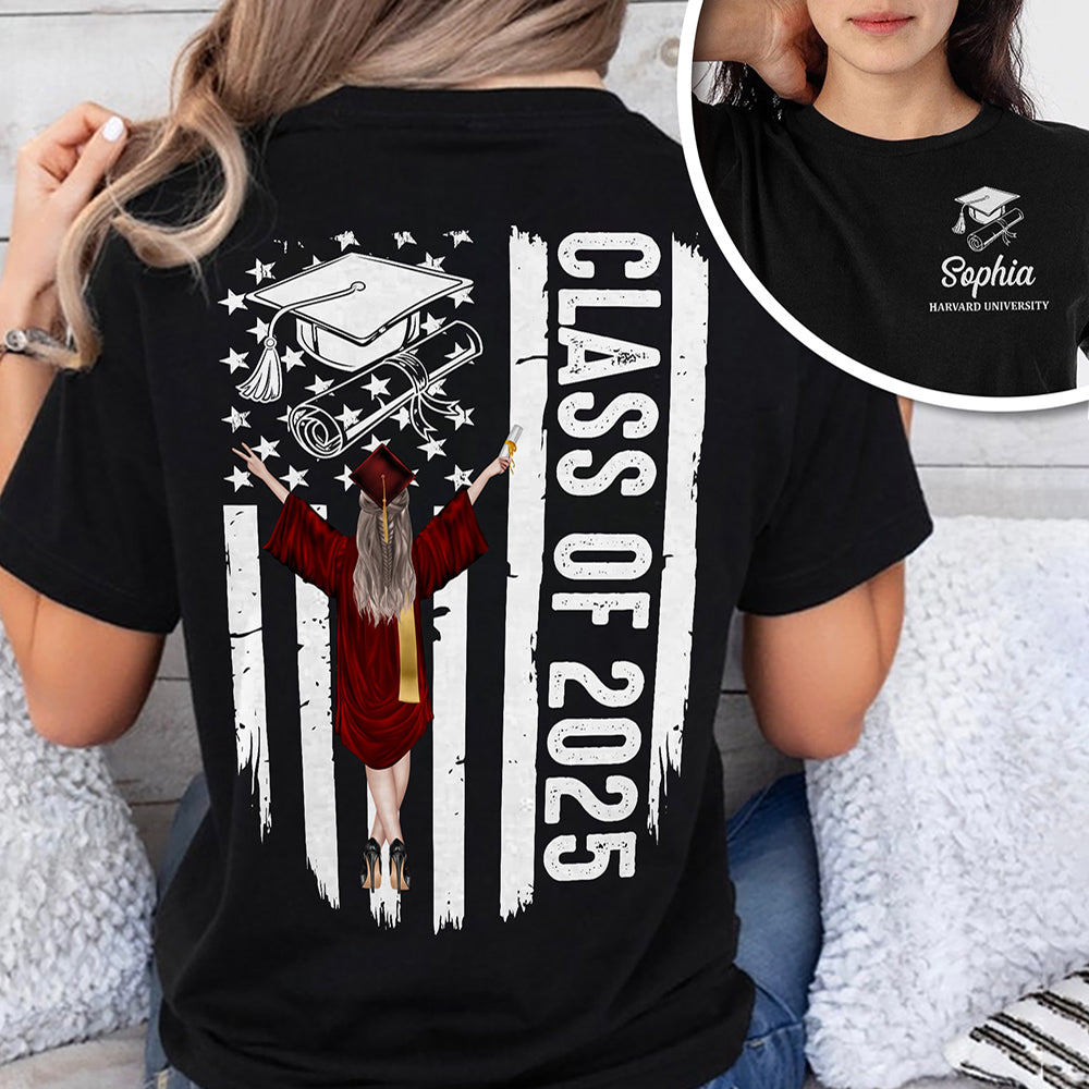 Personalized Class Of 2025 Flag Graduation Back & Front Dark Shirt LM32 893433