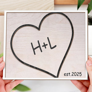 Personalized Custom Couple Name On Heart 2-Layered Wooden Plaque With Stand Valentine's Day TH10 896985