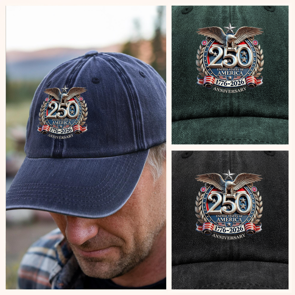 USA Eagles 250th Anniversary Semiquincentennial 1776-2026 Washed Denim Baseball Cap LM32 897785