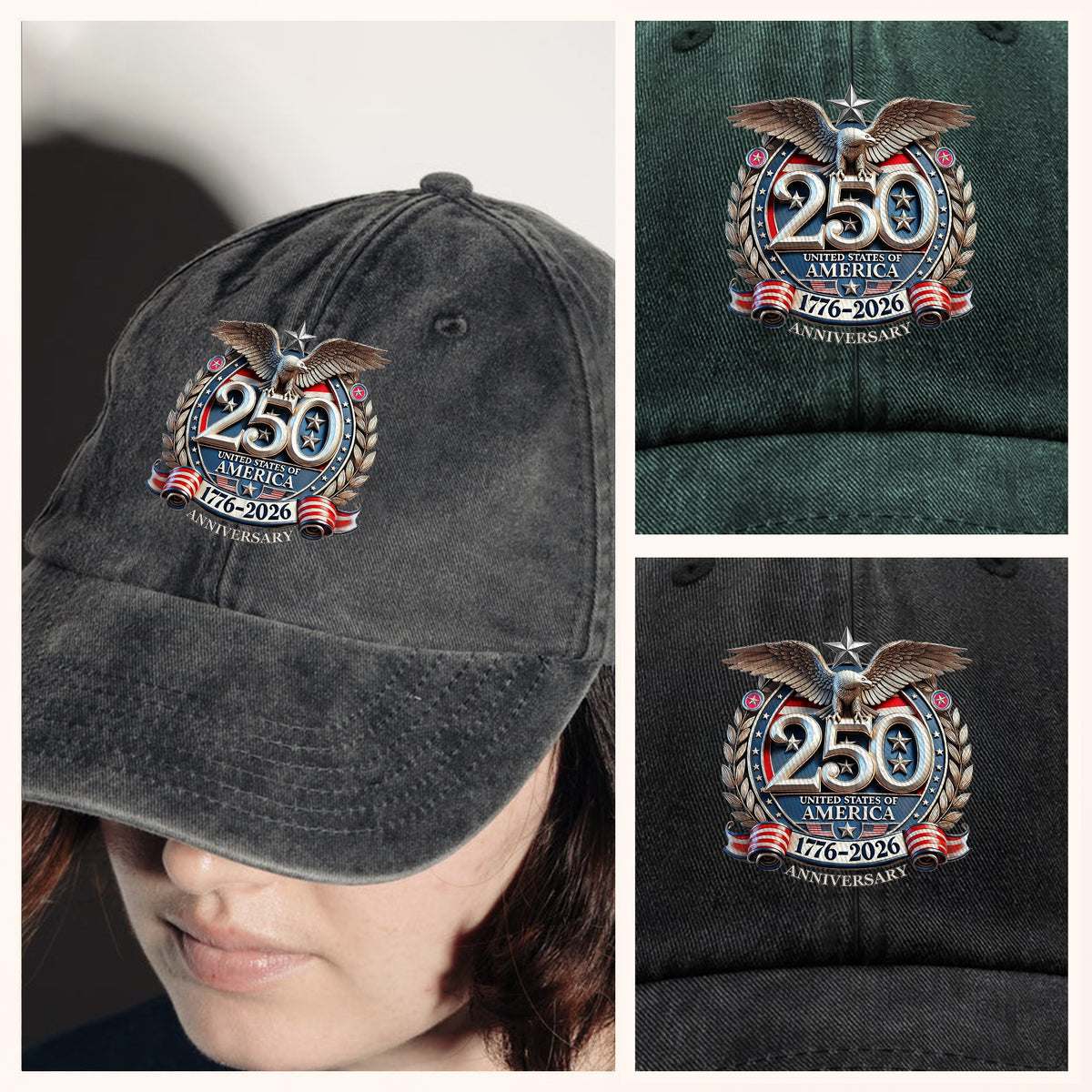 USA Eagles 250th Anniversary Semiquincentennial 1776-2026 Washed Denim Baseball Cap LM32 897785