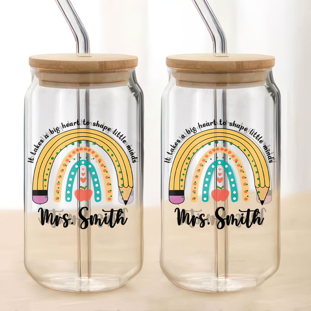 Personalized Rainbow Teacher Glass Can With Lid Teacher Apprecation Gift Back to School Gift CH07 896182