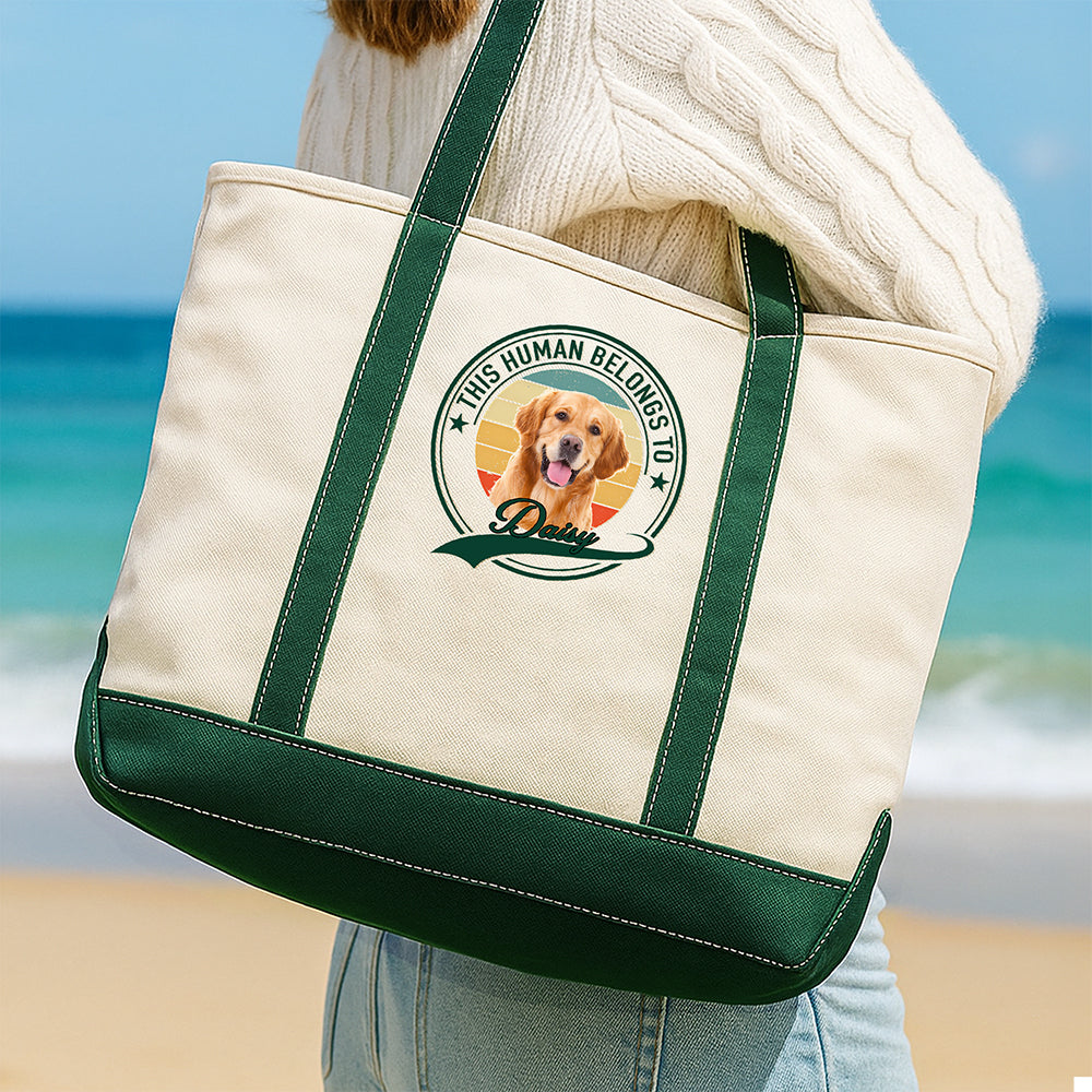 Custom Photo Human Belongs To Dog Cat Printed Monogram Beach Bag, Gift For Mother's Day, Dog Mom HO82 902020