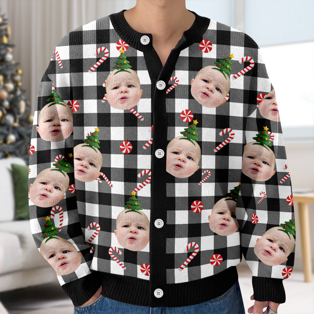 Custom Face Photo Christmas Pattern Cardigan Christmas Gift HO82 900398