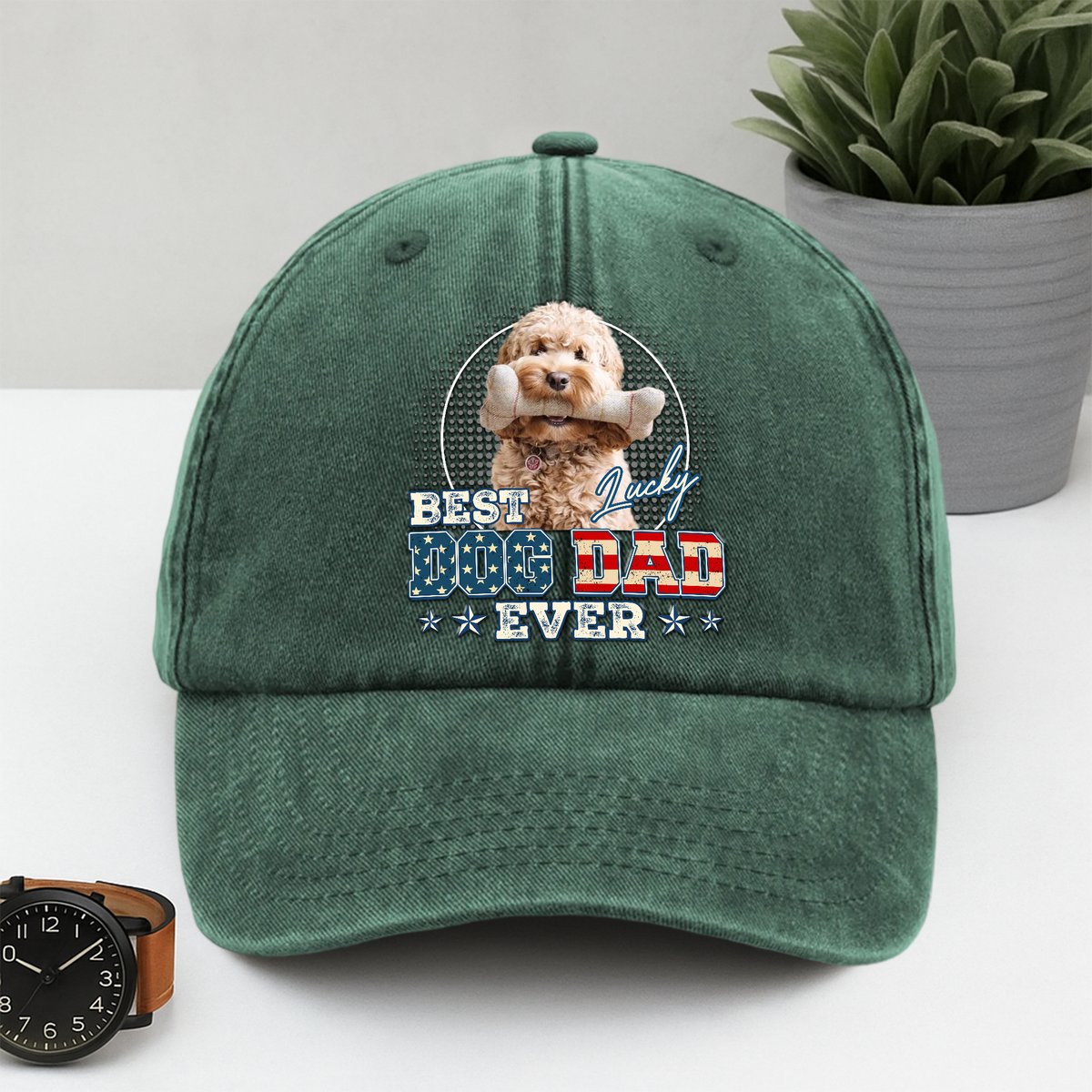 Custom Photo Best Dog Dad Ever Washed Denim Baseball Cap Gift For Dad HO82 893926