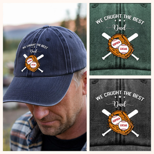 Personalized We Caught The Best Dad Washed Denim Baseball Cap TH10 896167